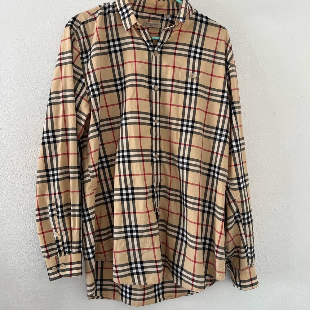 Burberry Beige Plaid Long-Sleeve Button-Down Shirt